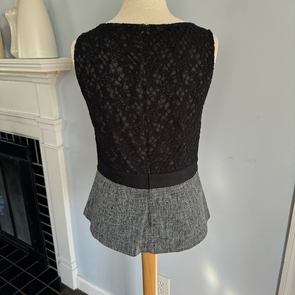 Ann Taylor lace & tweed peplum top in black gray & white Size 8 EUC - Picture 6 of 10